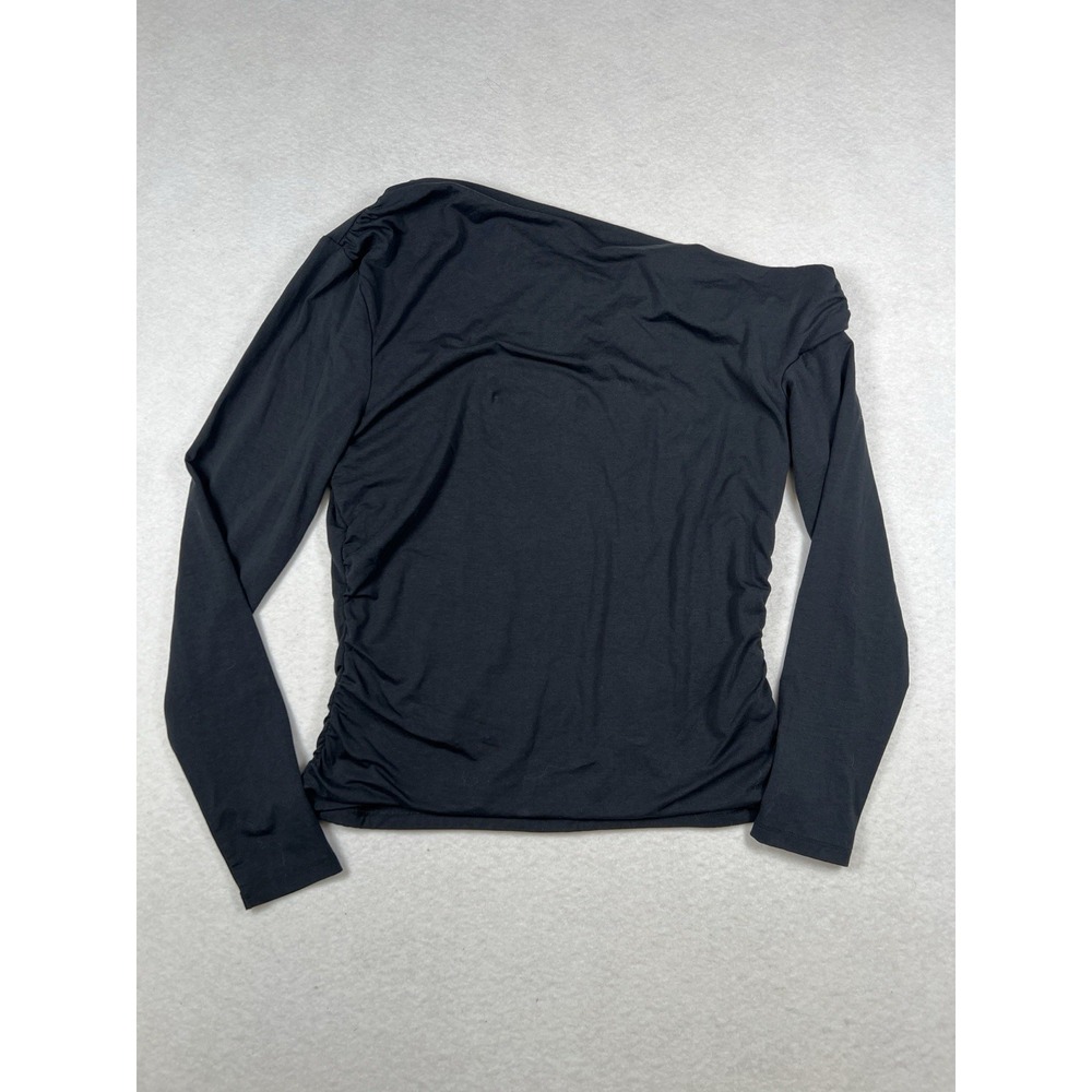ABERCROMBIE AND FITCH MODAL-BLEND COLLECTION BLACK ONE SHOULDER LONG SLEEVE TOP